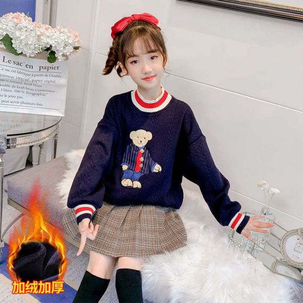 

foreign girls' new korean sle sweater middle autumn school winter clothing children's plush thickened little girl's bottom, Blue