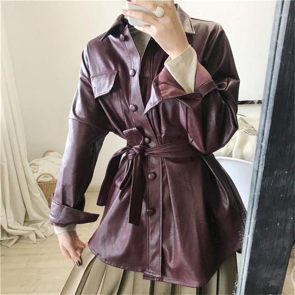 

waist belts pu leather jacket soft warm single breasted pocket leather women winter jacket casual wear1, Black
