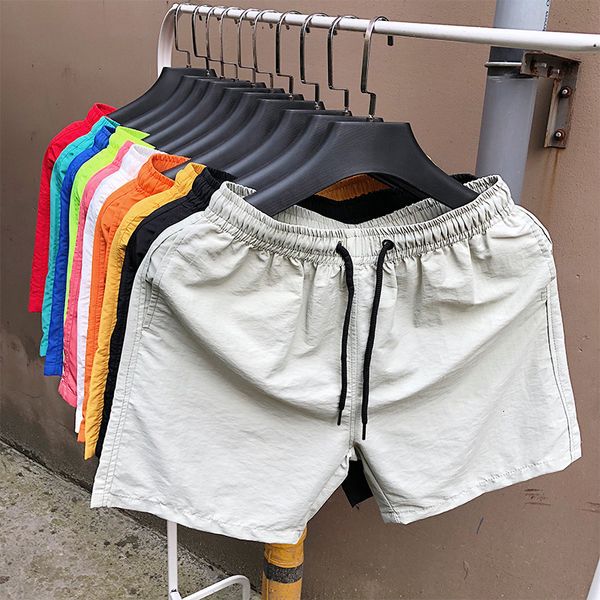 

2021 summer men's casual solid color loose breathable heat dissipation seaside beach vacation leisure lace-up shorts pant, White;black