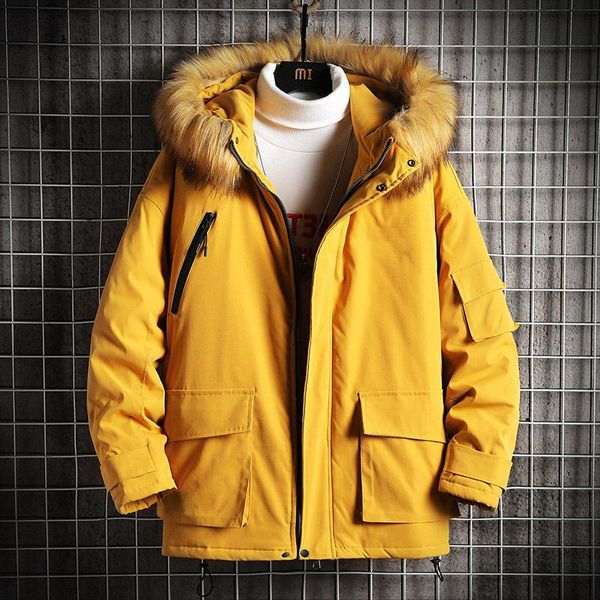 

men's down & parkas 2021 winter jackets men faux fur warm thick multi-pocket hooded mens casual padded coats fashion windbreaker overco, Black