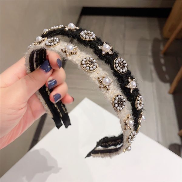 

korean style small fragrance inlaid with diamond pearl autumn and winter hairband temperament fashion simple personality hairpin net red