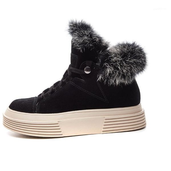 

boots fur snow female 2021 winter round head rubber bottom strap thickening velvet short tube thick ankle1, Black