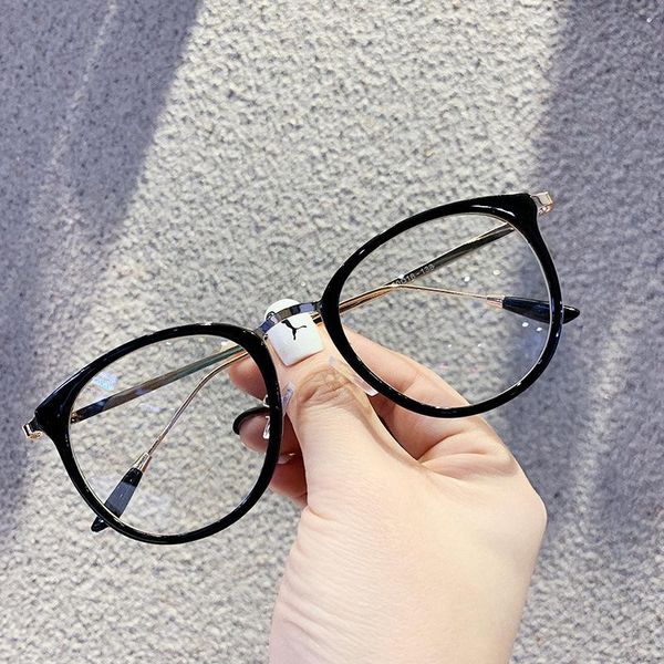Montature per occhiali da sole alla moda Montature per occhiali ottici Montatura per donna Occhiali da vista rotondi oversize Occhiali da gioco per computer in metallo Finto vetro nero