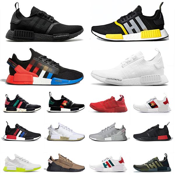 

r1 v2 nmd runners shoes mens sneakers dazzle camo white japan mexico city metallic gold aqua paria womens runing trainers sports, White;red