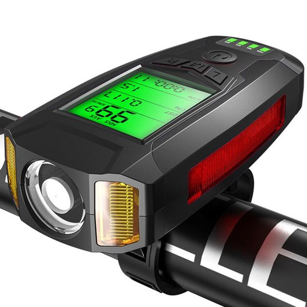 

bicycle light kit with speedometer, bicycle front light and tail light, usb rechargeable computer with loud bell