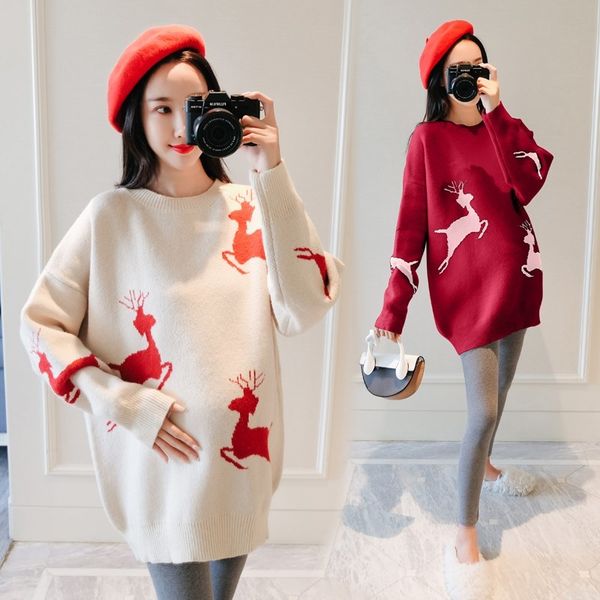 

spring maternity suit fashion early autumn knitted sweater medium length winter net red, White
