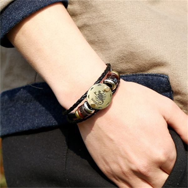 

12 jewelry constellations bangle pu designer leather mens casual personality zodiac signs punk bracelet dhl