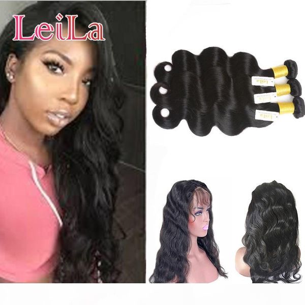 

brazilian virgin hair pre plucked 360 lace frontal with bundles body wave 4 pieces lot human hair frontal closure hair extensions, Black;brown