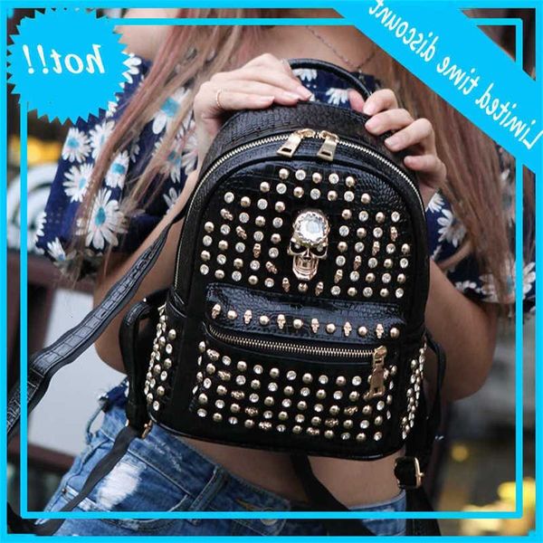 

korean trend, rivet, skeleton, shoulder new school bag, personalized fashion travel backpack