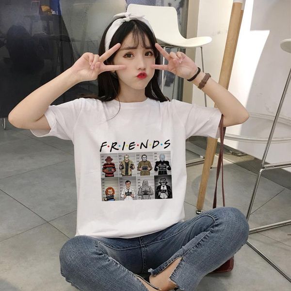

showtly terror villain friends movie go to jail picture hipster o-neck short sleeve aesthetic plus size graphic women t shirts, White