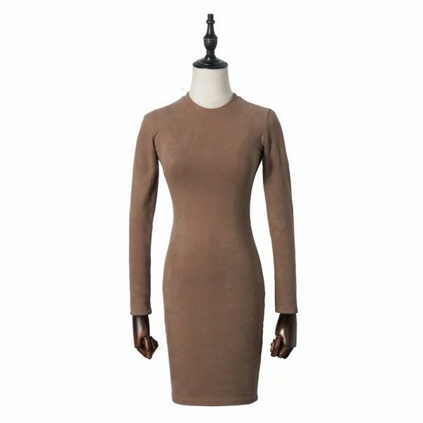 

old matte wind nude autumn long winter sleeve round neck bottomed dress tight and hip skirt looks thin, Black;gray