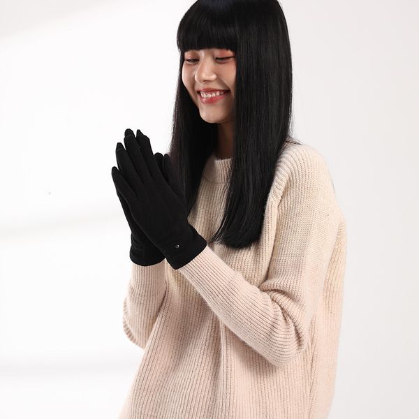 

winter women's monochrome dress spring and autumn lovely warm velvet driving riding gloves, Blue;gray