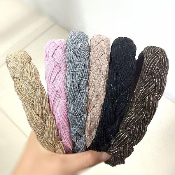 

hair accessories korean shiny solid color hairbands for women fashion twist weaving knotted bezel headbands girl hoop headdress