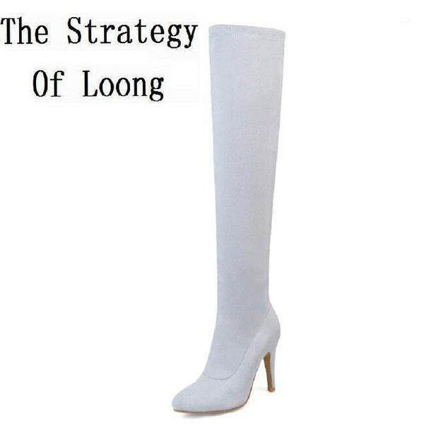 

boots winter pure color thin heels flock short plush long women super high nubuck upper over the knee zy1709281, Black