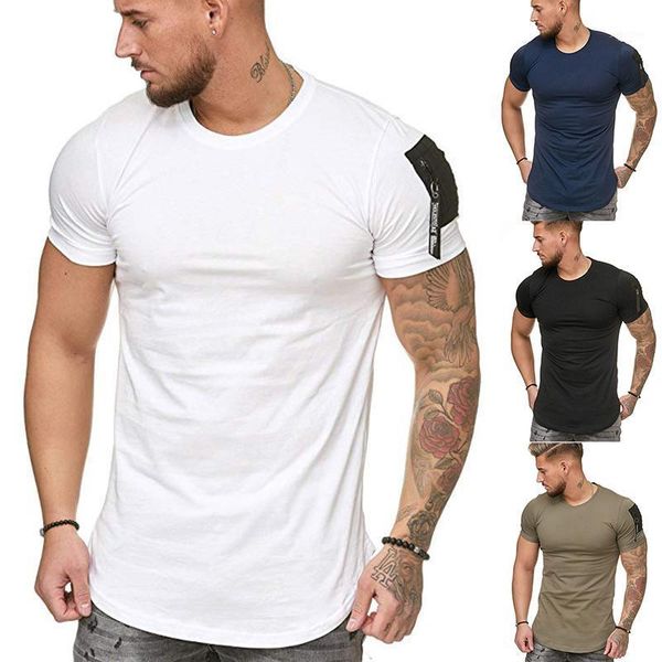 

2020 trendy european size foreign trade shoulder pocket stitching large size men's leisure sports t-shirt large special pri1, White;black