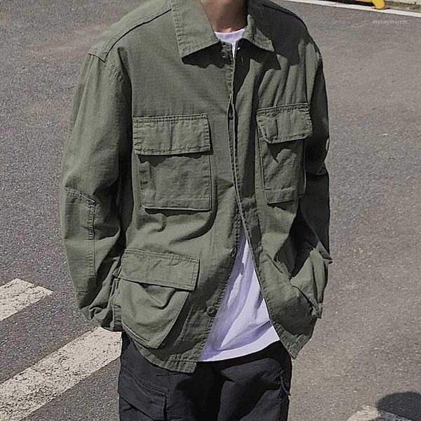 

men's jackets 2021 men japan style vintage fashion loose casual multi-pockets cargo male streetwear hip hop coat outerwear1, Black;brown