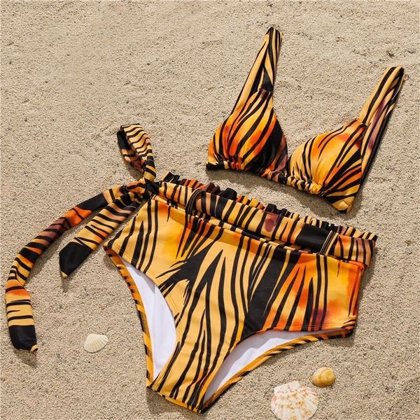 

factory1v4nyellow stripes high printed bikini waist sets swimsuit two pieces swimwear women 2021 beach bathing suits y1120, White;black