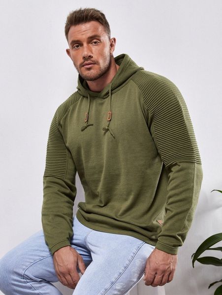 

men patched detail raglan sleeve drawstring hooded sweater t7fq#, White;black