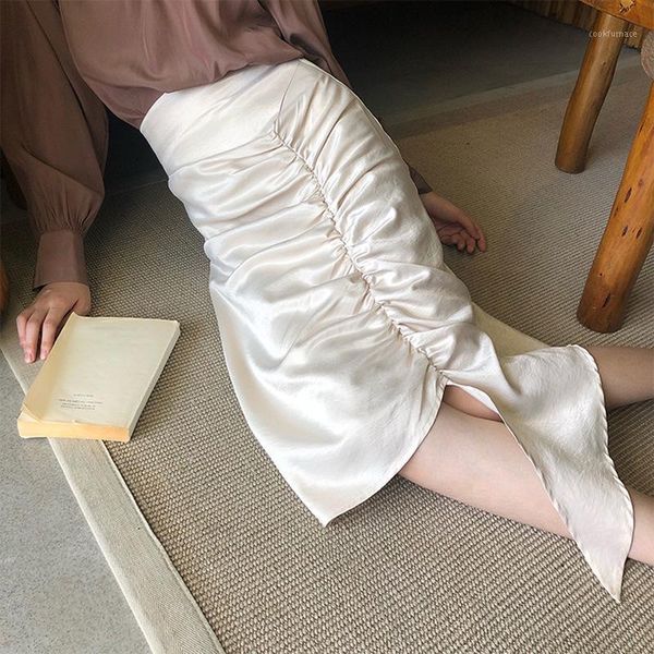 

ewq] 2020 spring new pleated irregular trendy design high-quality women's all-match apricot skirt qz84601m1, Black