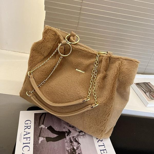 

evening bags faux fur women shoulder bag autumn and winter plush lady tote handbag luxury larger capacity shopping female travel purse