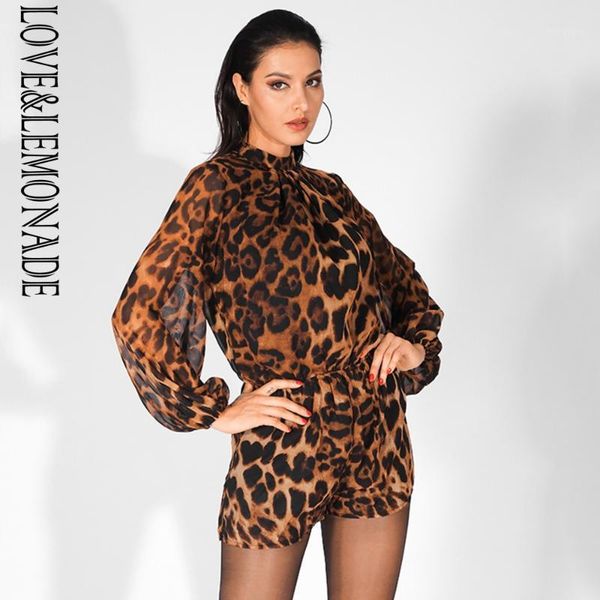 

love&lemonade lantern sleeve open black leopard chiffon playsuit lm814991, Black;white