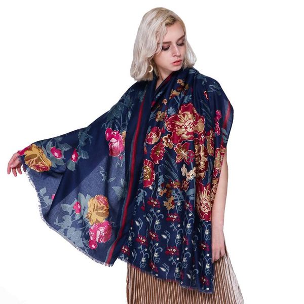 

scarves solid shalws muslim hijab winter scarf flower printing 10pcs/lot, Blue;gray