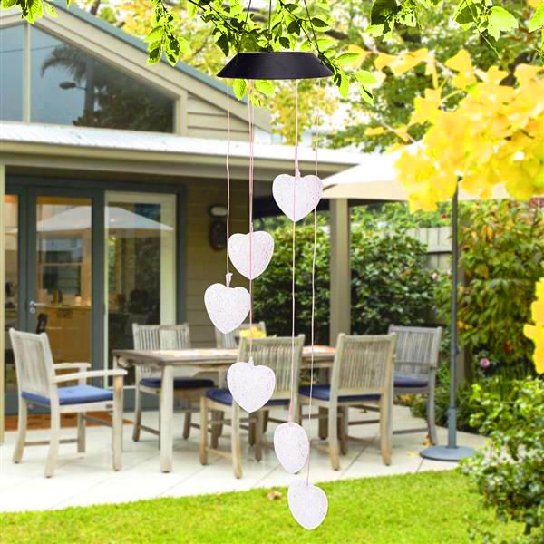 

wholesale solar intelligent light control love style wind chime corridor decoration pendant solar panel black colorful light waterproof