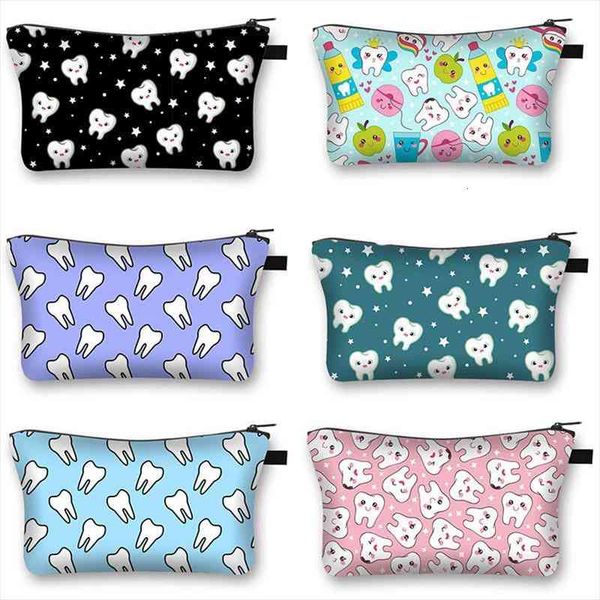 

teeth funny necessaries cosmetic bag print women makeup shopping fashion storage bag travel portable cosmetic case