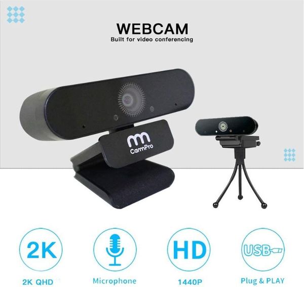 

camcorders cammpro uhd 1440p webcam with microphone, plug & play 2k usb external camera for video conferencing online class web