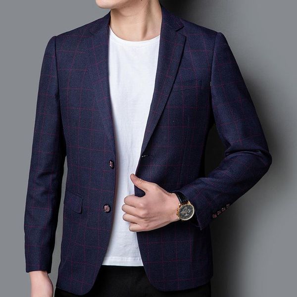 

men's formal suit jacket spring autumn plaid blazers men's trendy wild slim small suit business plaid single blazer coats male, White;black