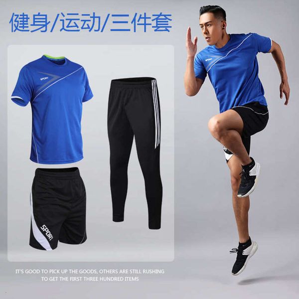 

half men's sleeve summer running casual t-shirt short pants 3-piece exercise suit, Gray