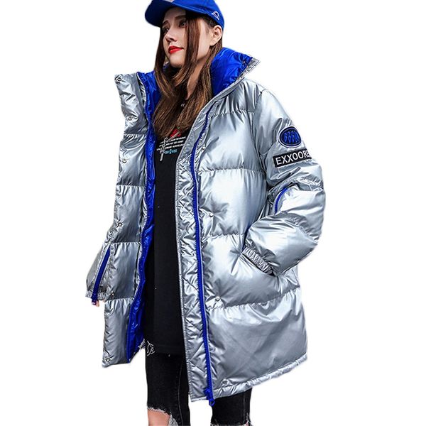 

winter jacket women short bread service student korean loose down cotton jackets women's stand collar silver white parkas ff1057, Black