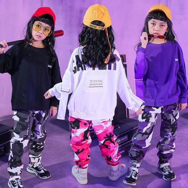 

girls clothes set spring autumn camouflage pants jazz dance costumes for girls street dance clothing loose fashion clothes y200325, White