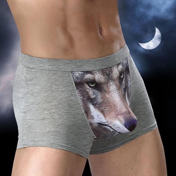 

creative animal wolf eagle head men's u convex breathable boxer underwear new, Black;white