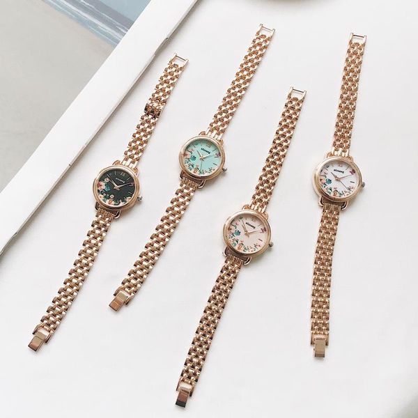 

fashion flower women watches rose gold stainless steel ladies wrist watch 2020 popular young women clock watch gift1, Slivery;brown