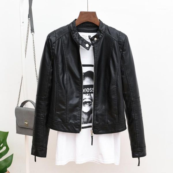 

2020 new spring women faux leather jackets biker pu leather jacket female slim short outwear motorcycle coat1, Black