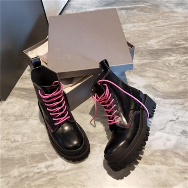 

boots prowow women breathable fashion platform thick bottom lace-up ankle genuine leather luxury designer woman shoes1, Black