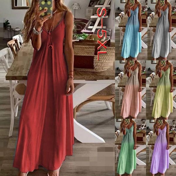 

casual dresses once women long dress sleeveless v-neck elegant summer spaghtti maxi gradient fashion womans size s-5xl, Black;gray