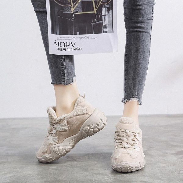 

suede sneakers women shoes plush platform sneakers winter fur vulcanized shoes women casual chunky trainers black beige #os8z