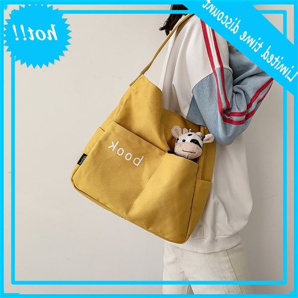 

korean canvas tote women 2021 new fashion calf shoulder bag for girls