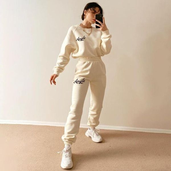 

casual tracksuit women sports letter printing 2 pieces set outfits cotton sweatshirts pullover hoodies suit sweatpants, Gray