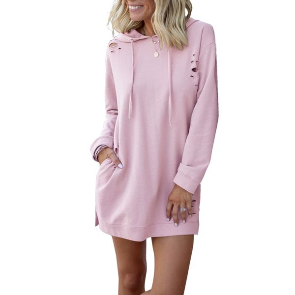 

european and american womens clothing mid-length autumn and winter loose long sleeve hooded solid color hoodie fc746, Black