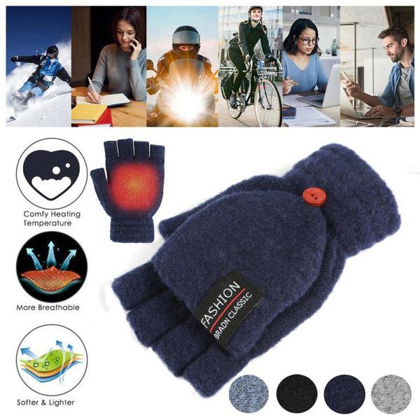 

five fingers gloves lapwomen men usb heated mitten full&half finger winter warm knit hand electric heating mittens #40, Blue;gray