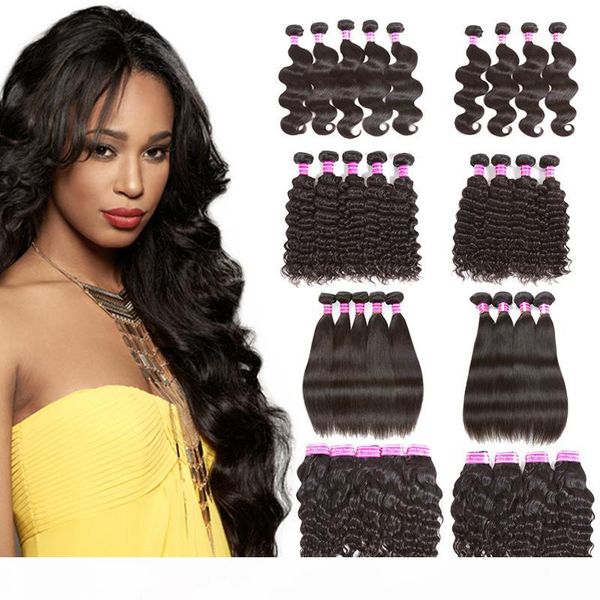 

wholesale brazilian peruvian virgin hair body wave kinky curly water straight 4 bundles or 5 bundles remy human hair weaves, Black