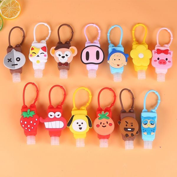 

portable kids hand sanitizer holder silicone cartoon cover 30ml travel bottle refillable disinfectant liquid soap bottle holder keychain