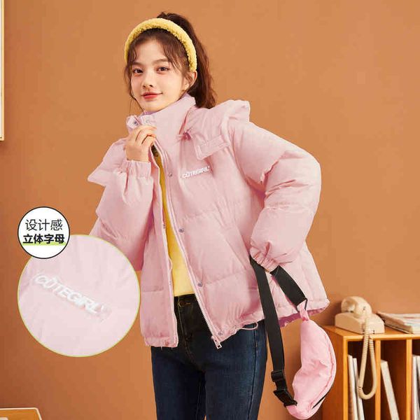 

2021 winter new black technology three defense detachable hooded loose bread suit fashion commuter down jacket women