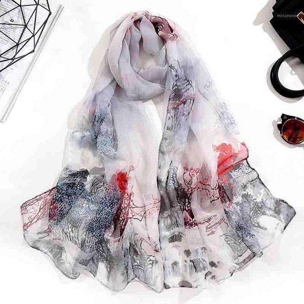 

scarves spring summer autumn women's thin silk simulation wild georgette gradient sunscreen printing multicolor scarf a511, Blue;gray