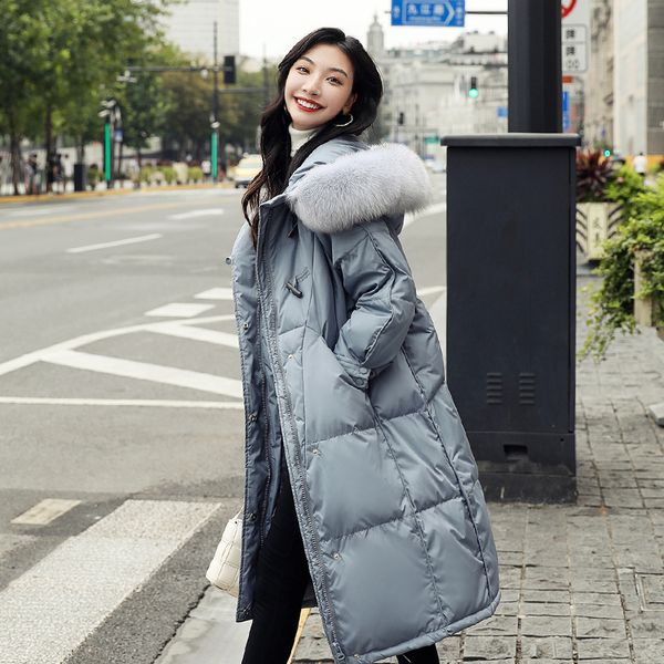 

inverno real pele de raposa longo engrossar mulher parkas moda jaqueta feminina casacos e jaquetas roupas femininas 2020 vgo6, Black