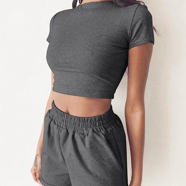 

yoga outfits exposed navel set slimming crop tee lounge solid color om open bottom shorts women gym basic chic kit, White;red