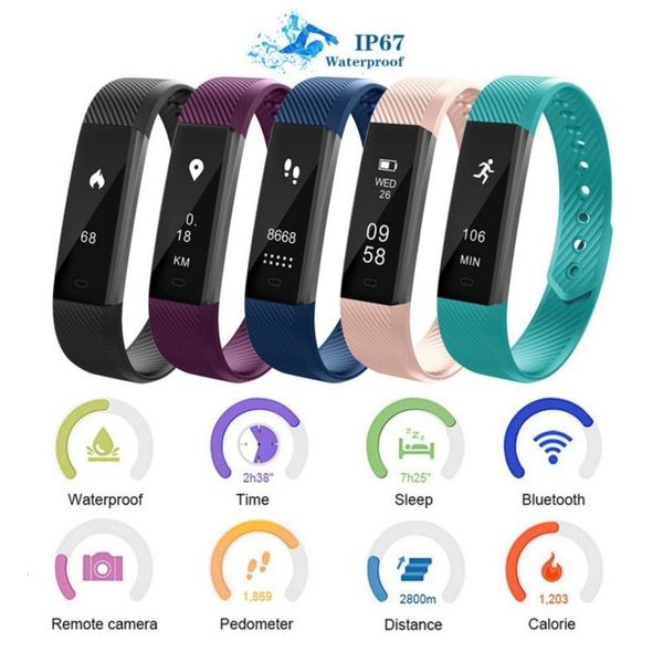 

smart bracelet, bluetooth tracker, fitns step counter, wrist watch and vibration alarm clock of ios android mobile phonebgt